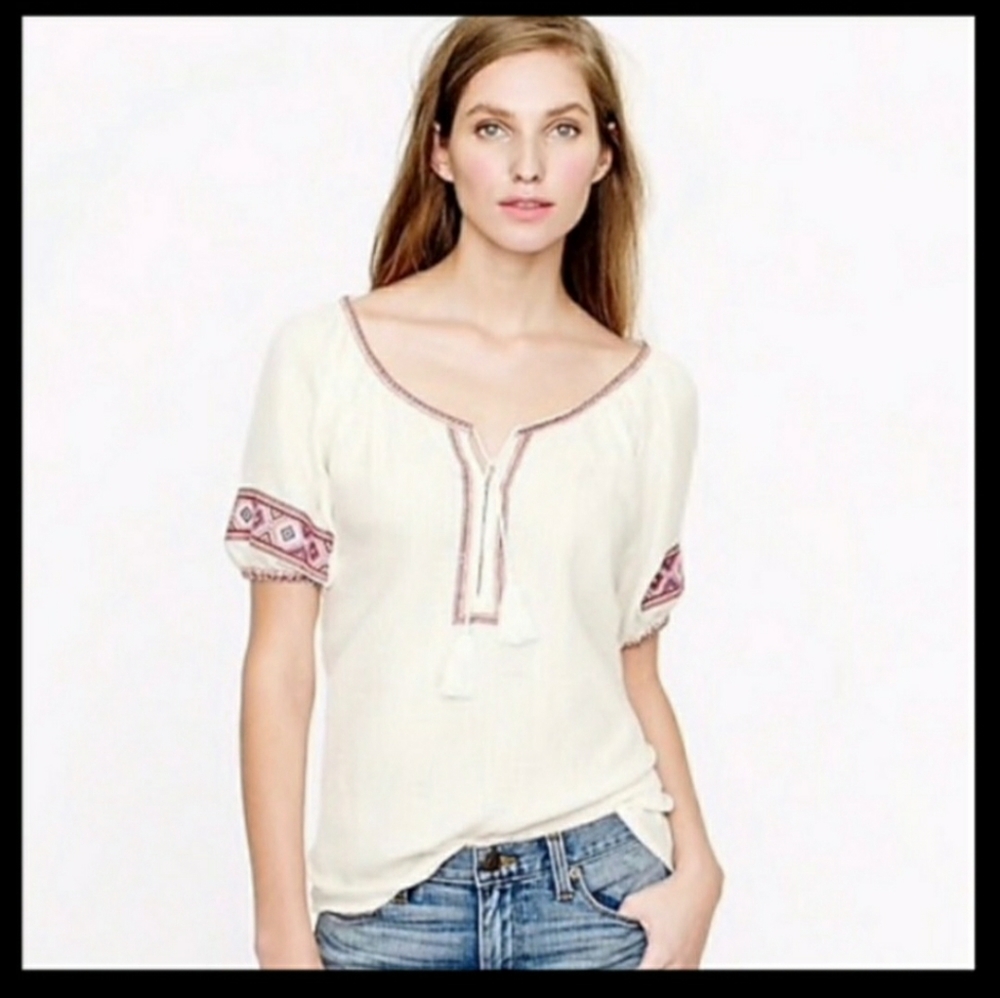 J. Crew Embroidered Peasant Top